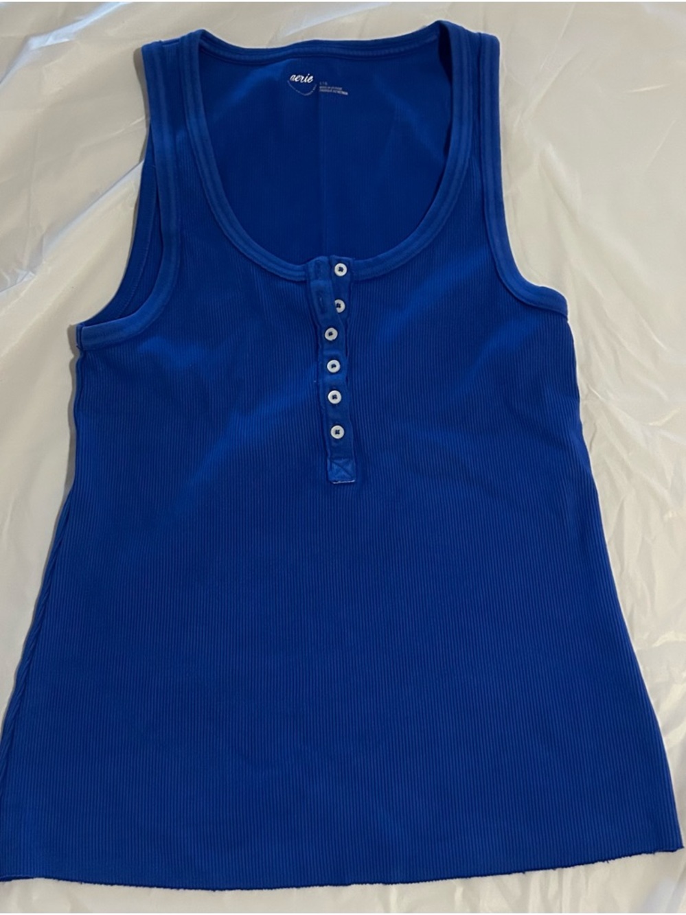 aerie Ribbed Henley Tank Top - Royal Blue